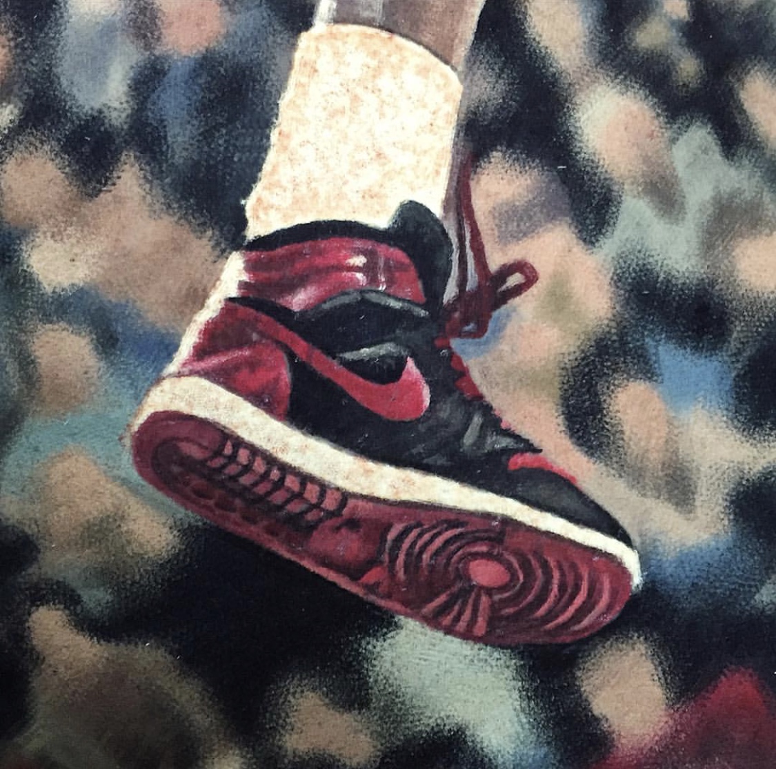 In this closeup you can see the smooth consistency of the softly focused background, where care was taken to avoid making sharp edges, and how strongly that sets out the sharply focused shoe in the foreground