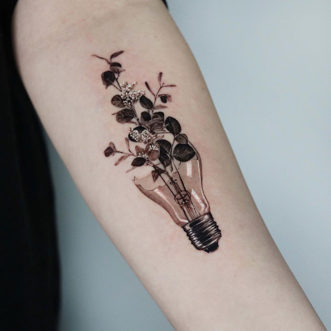 EunB Tattoo - Flowers in Broken  Lightbulb