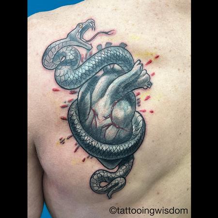 Snake and Heart Tattoo Gray and Black Ink Design Thumbnail