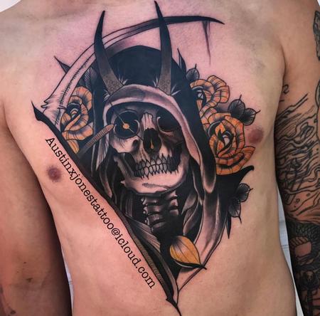 Tattoos - Reaper and Roses Chest Tattoo - 134659