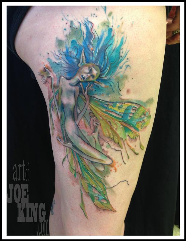 Squished Fairy On Outer Thigh By Joe King TattooNOW Squished Fairy On Outer Thigh By Joe King TattooNOW