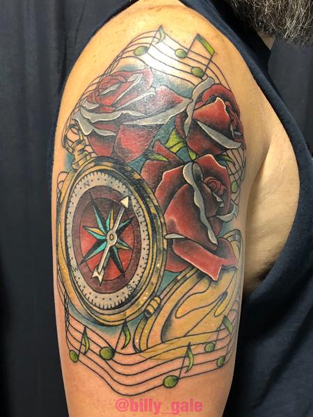 Tattoos - Compass, Roses, and some music for a cover up - 133969