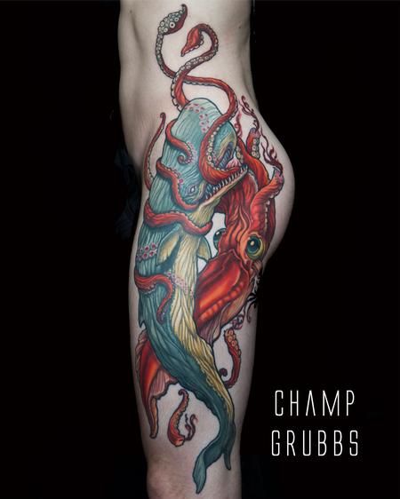 Tattoos - kraken squid sperm whale battles battle - 133933