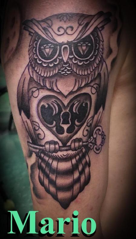 Tattoos - Black and Grey Owl - 137247