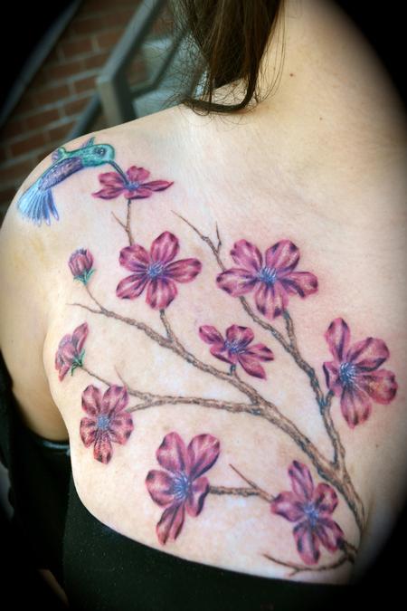 Ryan El Dugi Lewis Tattoos Animal Cherry Blossom Branch Hummingbird