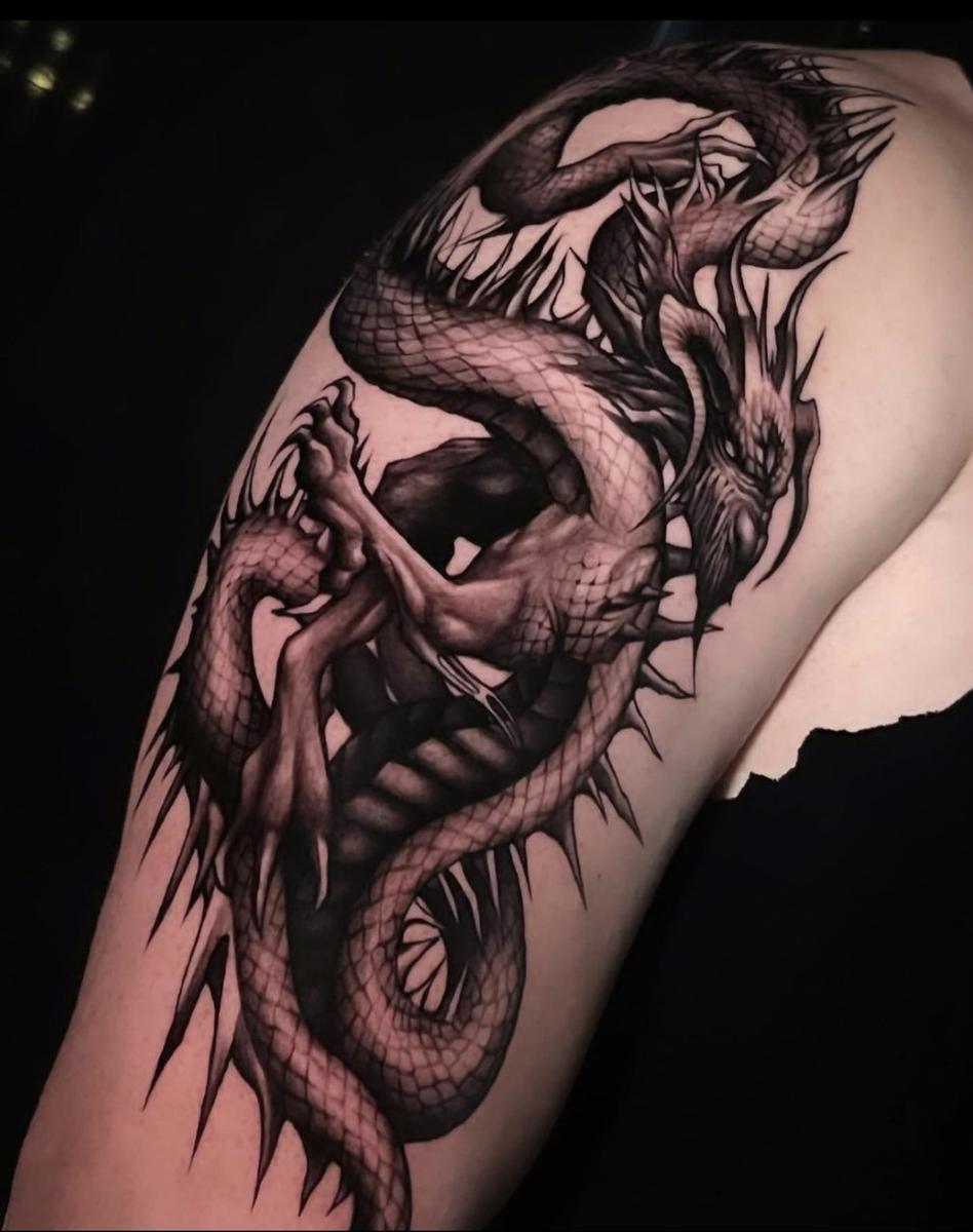 Demonic Dragon Tattoo by Gado Tattoo