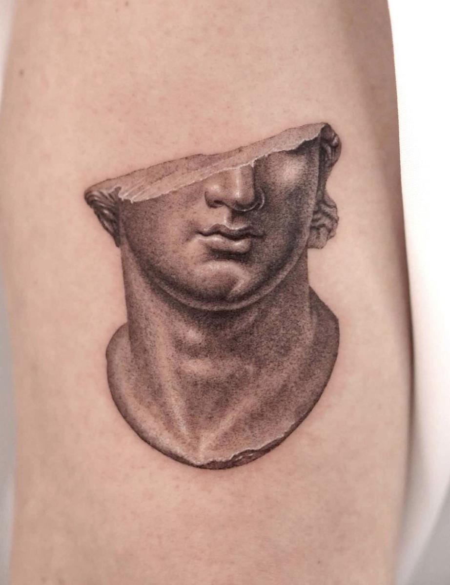 Broken Statue Head Tattoo by Daebeom Kim