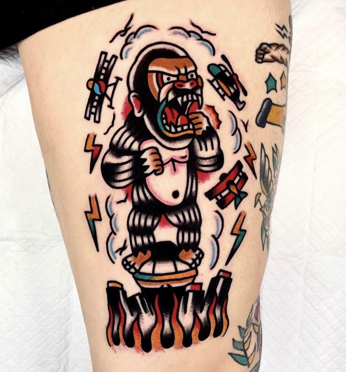 NeoTraditional King Kong Tattoo by Joozy Tats