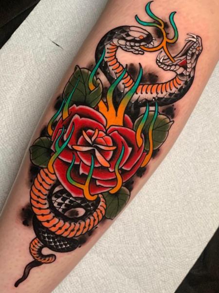 Tattoos - 2 headed snake and rose - 145088