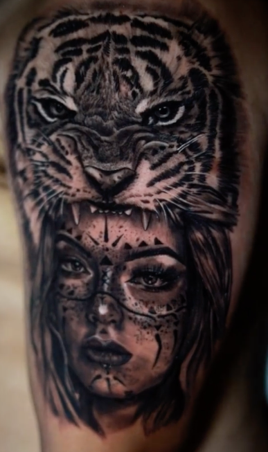 Tattoos - Woman Tiger Morph Tattoo - 145042