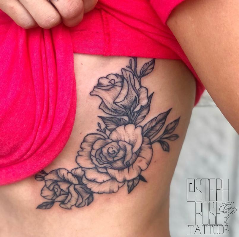 Added roses to scroll rib tattoo ribtattoo male bla  Flickr