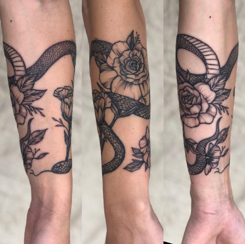 Snake and flower by Femme Fatale Tattoo  Tattoogridnet