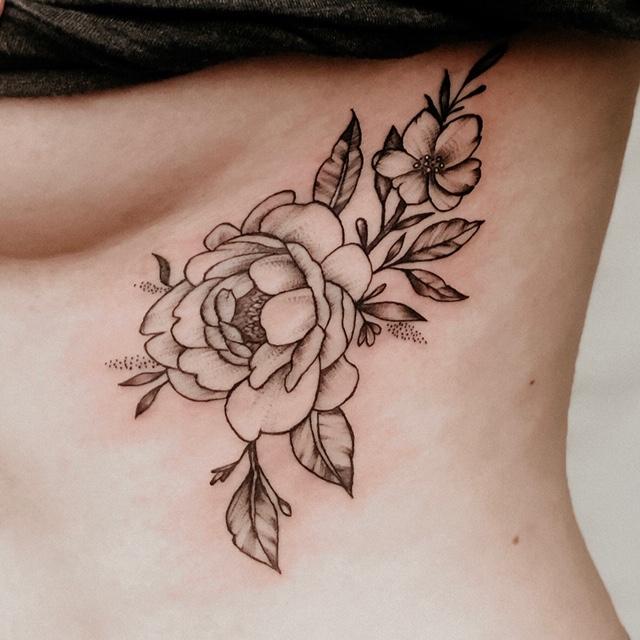 Fineline Floral Ribcage Tattoo By Stephanie Tattoonow
