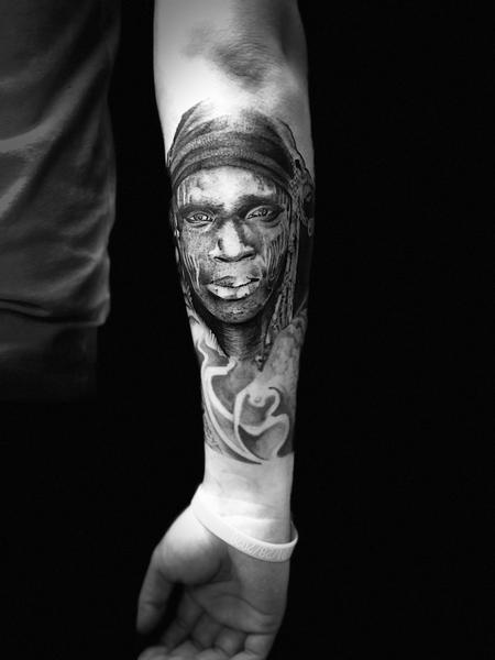 Drew  - African Warrior Portrait Tattoo