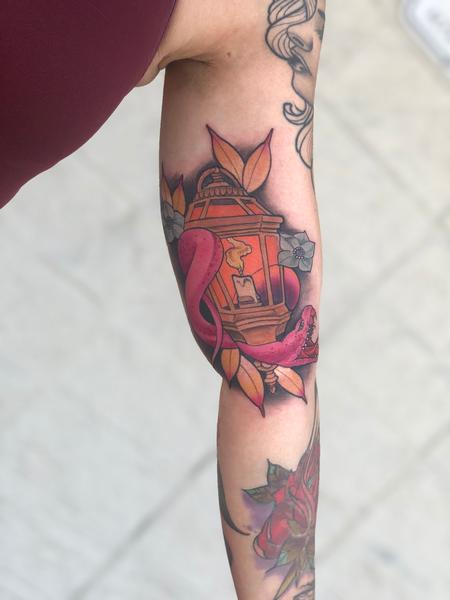 Tattoos - Neo Traditional Snake and Lantern Tattoo - 140040