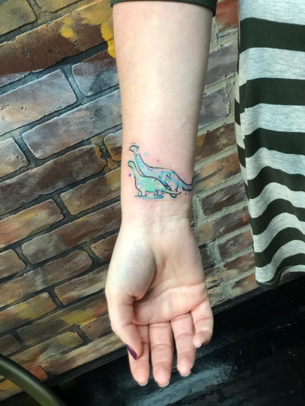 Watercolor Dino Tattoo by :