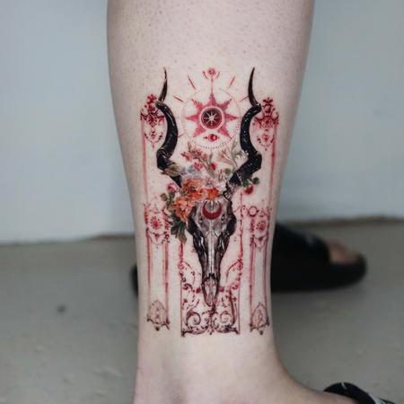 Tattoos - Ornate bull Skull - 143025