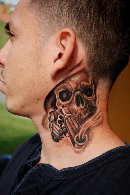 Fantasy Skull Eye Neck Tattoo by Josh Duffy Tattoo