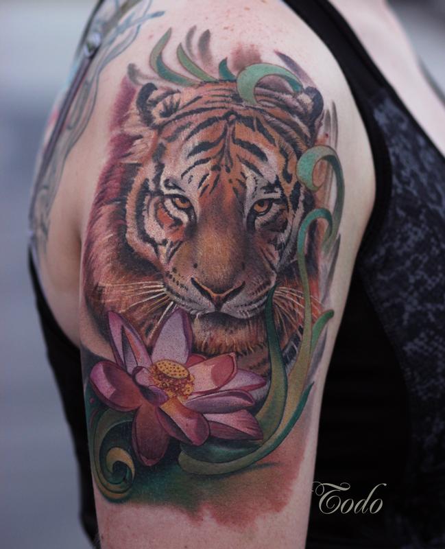 Tiger and Lotus by Todo: TattooNOW Tiger and Lotus by Todo: TattooNOW