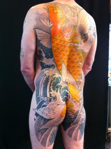 Tattoos - Golden Koi Backpiece Tattoo - 67050