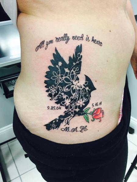 Tattoos - Robin tattoo W/rose - 114334
