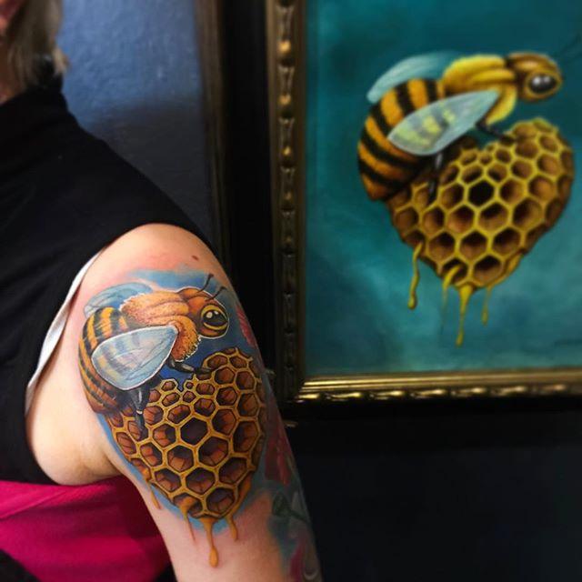 Black Anchor Tattoo Studio  Bee Honeycomb  Florals  Tattoo by  callierosetattoo bee honeycomb florals popofcolor ink beetattoo  inked tattoo bussotatshack buzzybee honeycombtattoo florals flowers   Facebook