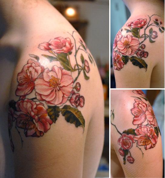 Apple blossoms tattoo on the shin by Olga Nekrasova  Tattoogridnet