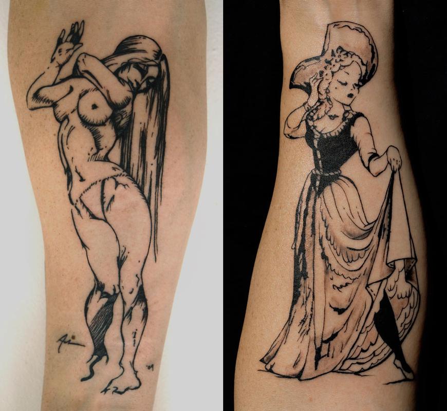 women sketch arm tattoos by Aubrey Mennella: TattooNOW