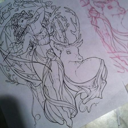 Aubrey Mennella - Art Nouveau Artemis tattoo outline