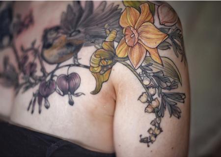 Aubrey Mennella - daffodil lilly of the valley tattoo