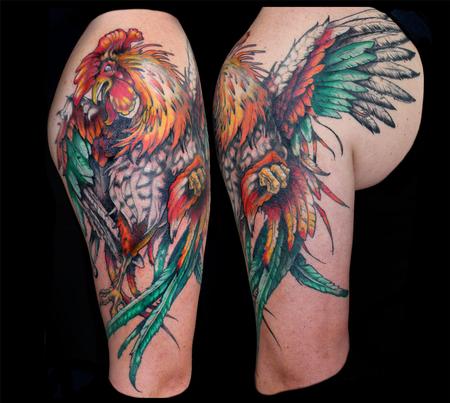 Aubrey Mennella - fighting rooster tattoo