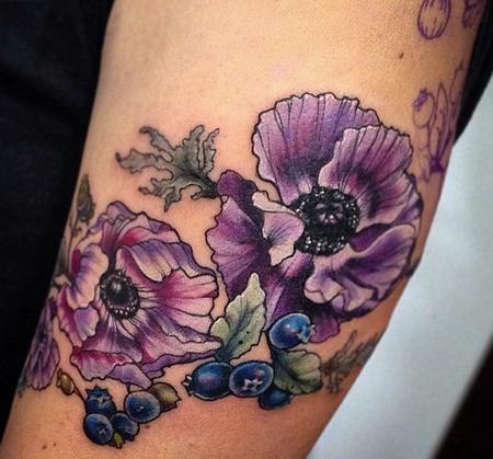 Aubrey Mennella - purple flower blueberry tattoo