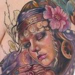 Tattoos - gypsy mother and baby with bluebird and flowers tattoo - 141006