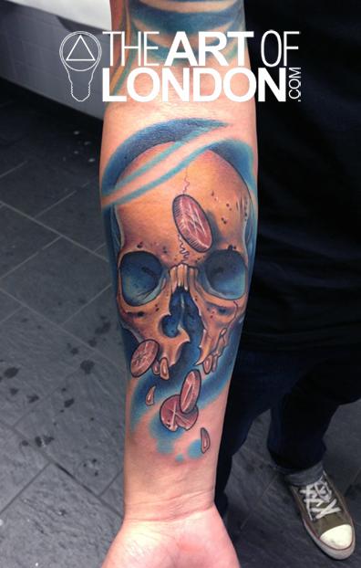 pirate skull and treasure coins by london reese tattoonow tattoonow