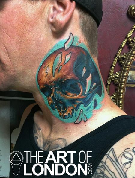Tattoos - Color Skull Neck Tattoo - 70672