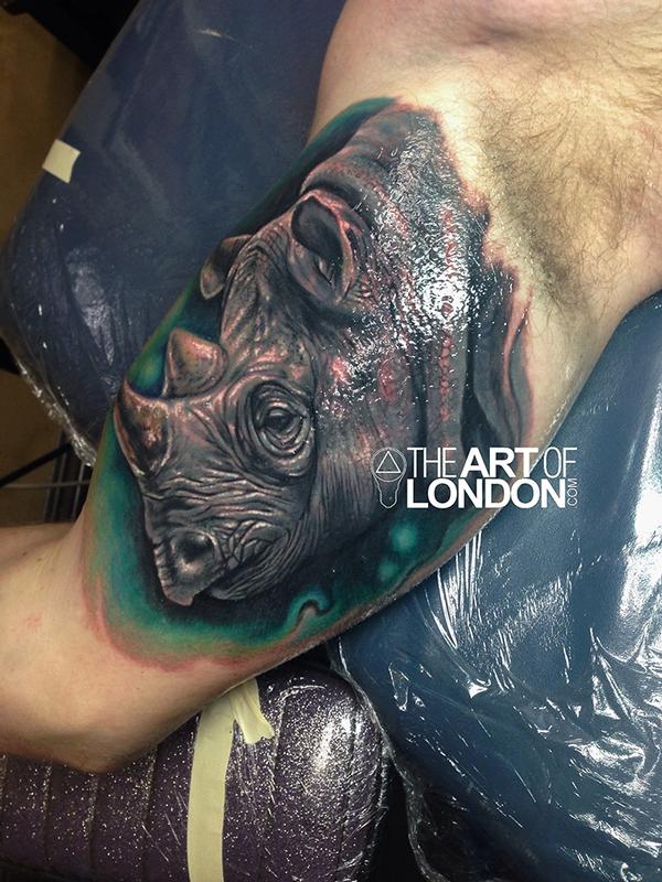 Reallstic Rhinoceros Color Realism Animal Tattoo by London Reese: TattooNOW