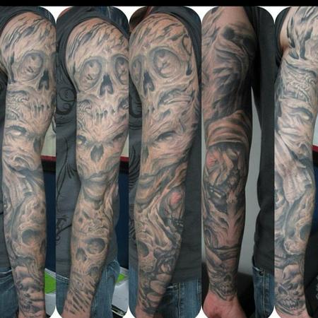 Tattoos - Black and grey skull sleeve - 106265