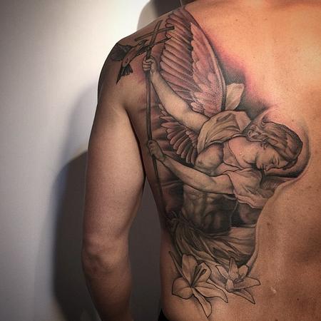 Tattoos - Saint Michael with flowers  - 104214
