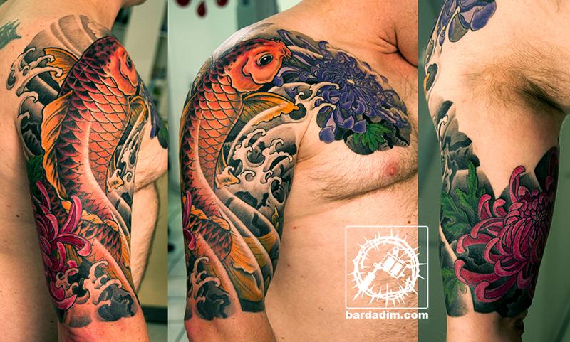 Koi and lotus tattoo Japanese sleeve koitattoo lotustattoo  japanesefullsleeve koifullsleevetat  Sleeve tattoos Half sleeve tattoos  black Koi tattoo sleeve