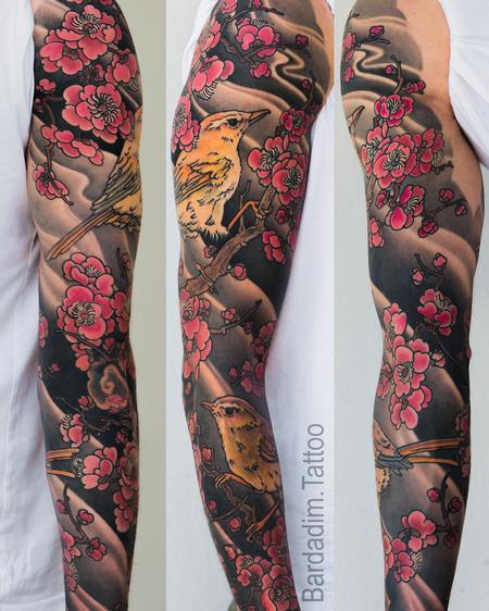 Tattoos - Japanese Bush Warbler and Plum Blossoms Sleeve - 132883