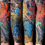 Tattoos - Shi Shi Lion and Chrysanthemum Flower - 132627