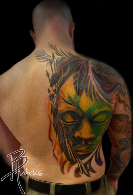 Tribal Mask Half Back Piece By Brandon Heffron Tattoonow