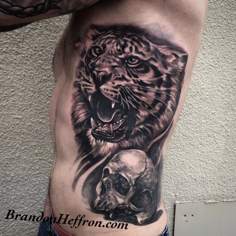 Here's a skull and tiger done recently to start Michael's sleeve, looking  forward to adding onto this for him! #tattoo #tattoos #dall... | Instagram