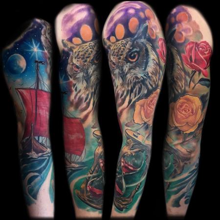 Tattoos - Owl rose - 130953