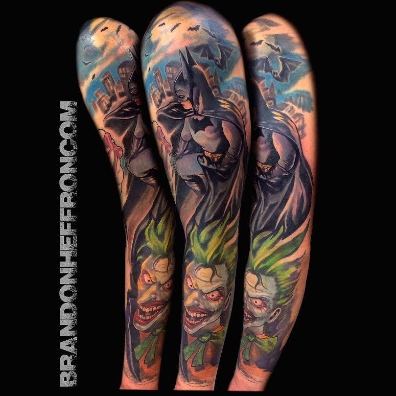 Batman & Joker sleeve by Brandon Heffron: TattooNOW