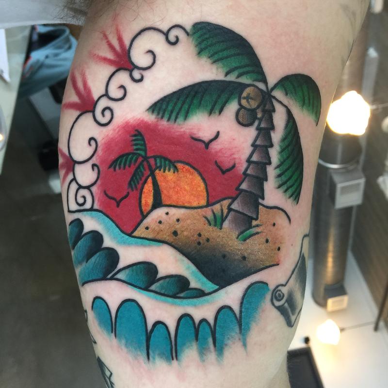 Traditional Paradise Duluth MN Tattoo by Kyle Grover: TattooNOW