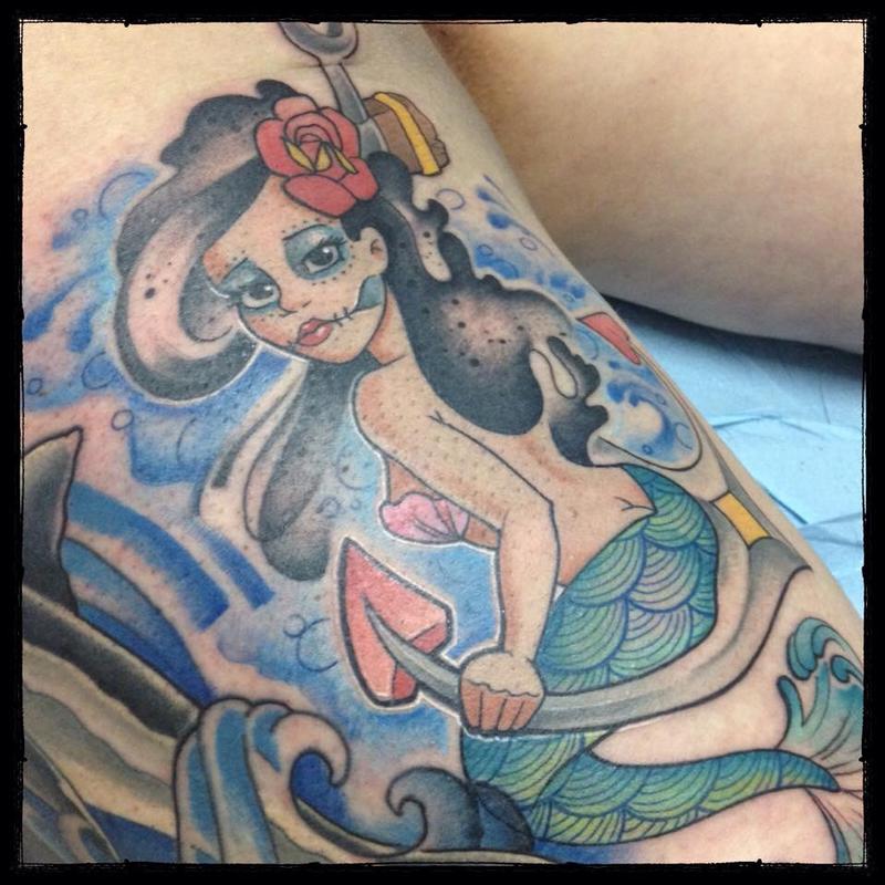 Water Color Mermaid Tattoo On Forearm