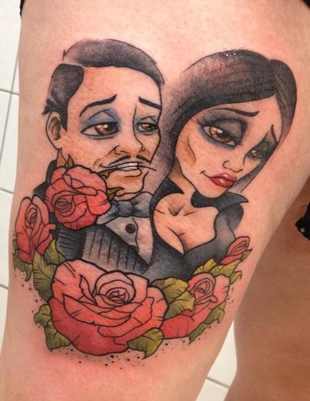 Gomez and Morticia Addams done by Joe Ellis at Sacred Electric Leeds UK   rtattoos