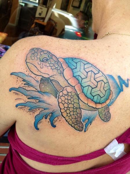Tattoos - Sea turtle surfing on a wave - 93999