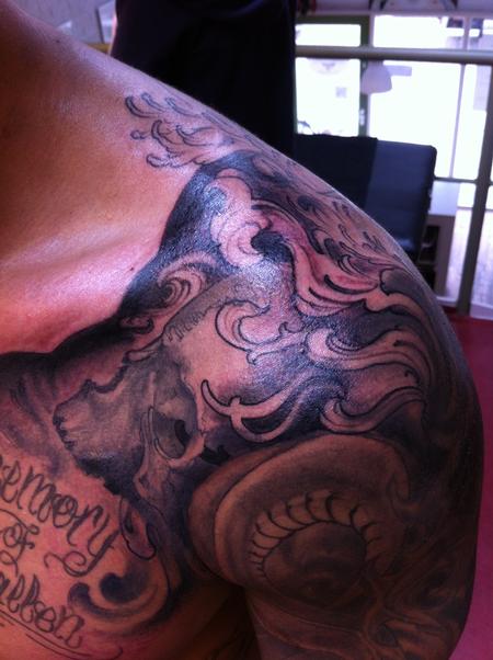 skull shoulder by Brendan Tangel: TattooNOW skull shoulder by Brendan Tangel: TattooNOW